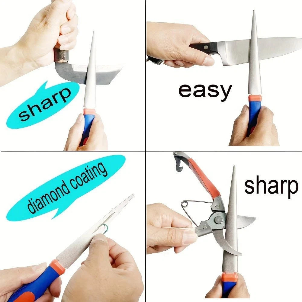 Double-sided Diamond Sharpening Stone Flat & Curved Blade with Handle Grip