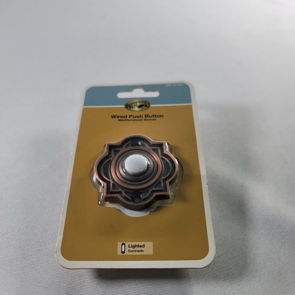 Hampton Bay Wired Doorbell Push Button Mediterranean Bronze Lighted New