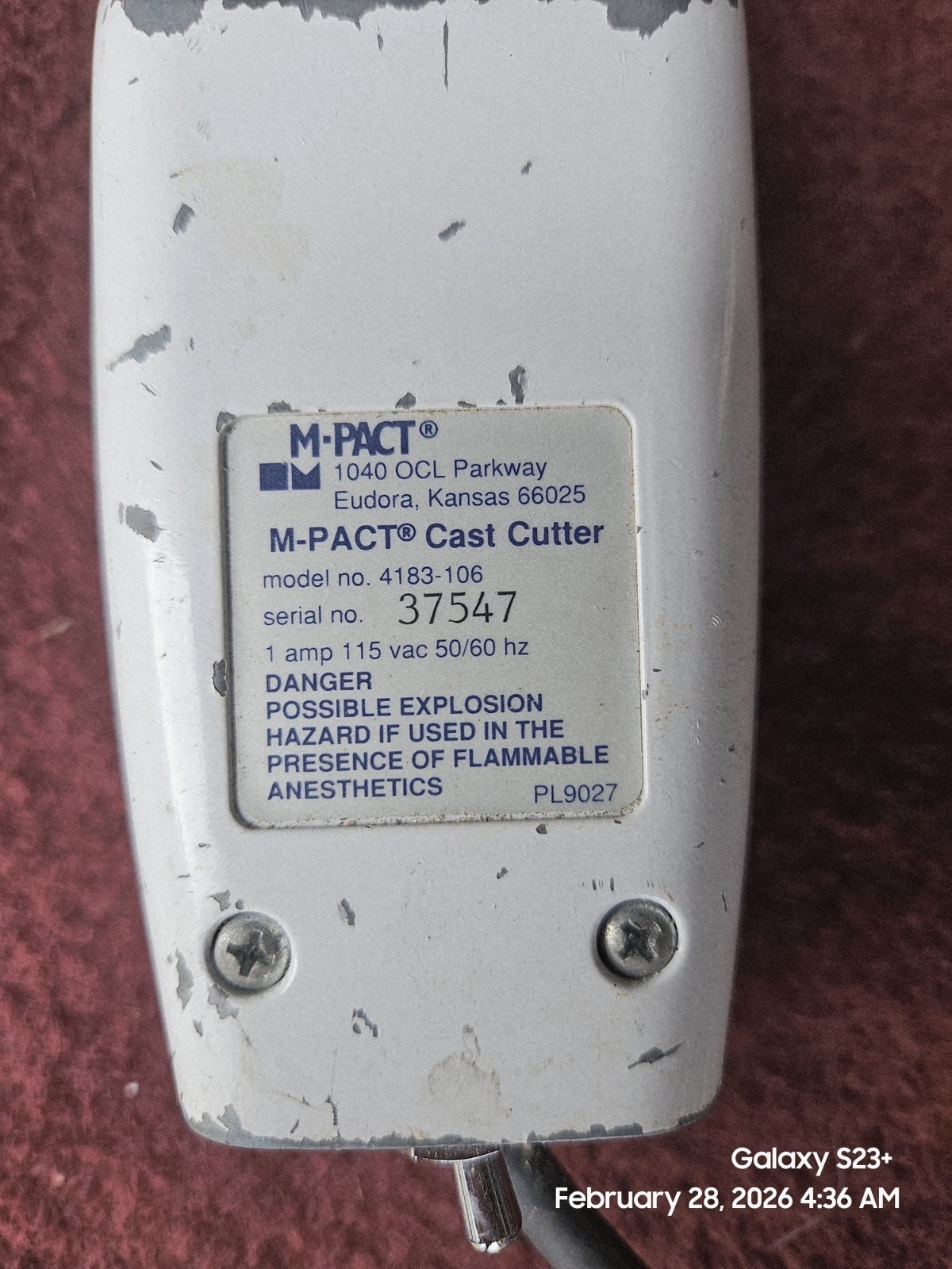 M-PACT 4183-106 Oscillating Cast Cutter Saw for Orthopedics with Blade