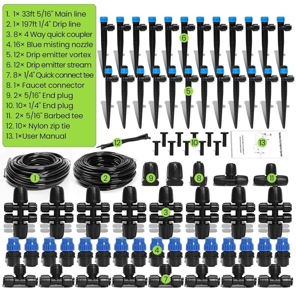 Drip Irrigation System 230FT – Quick Connect Garden Watering Kit with Adjusta...