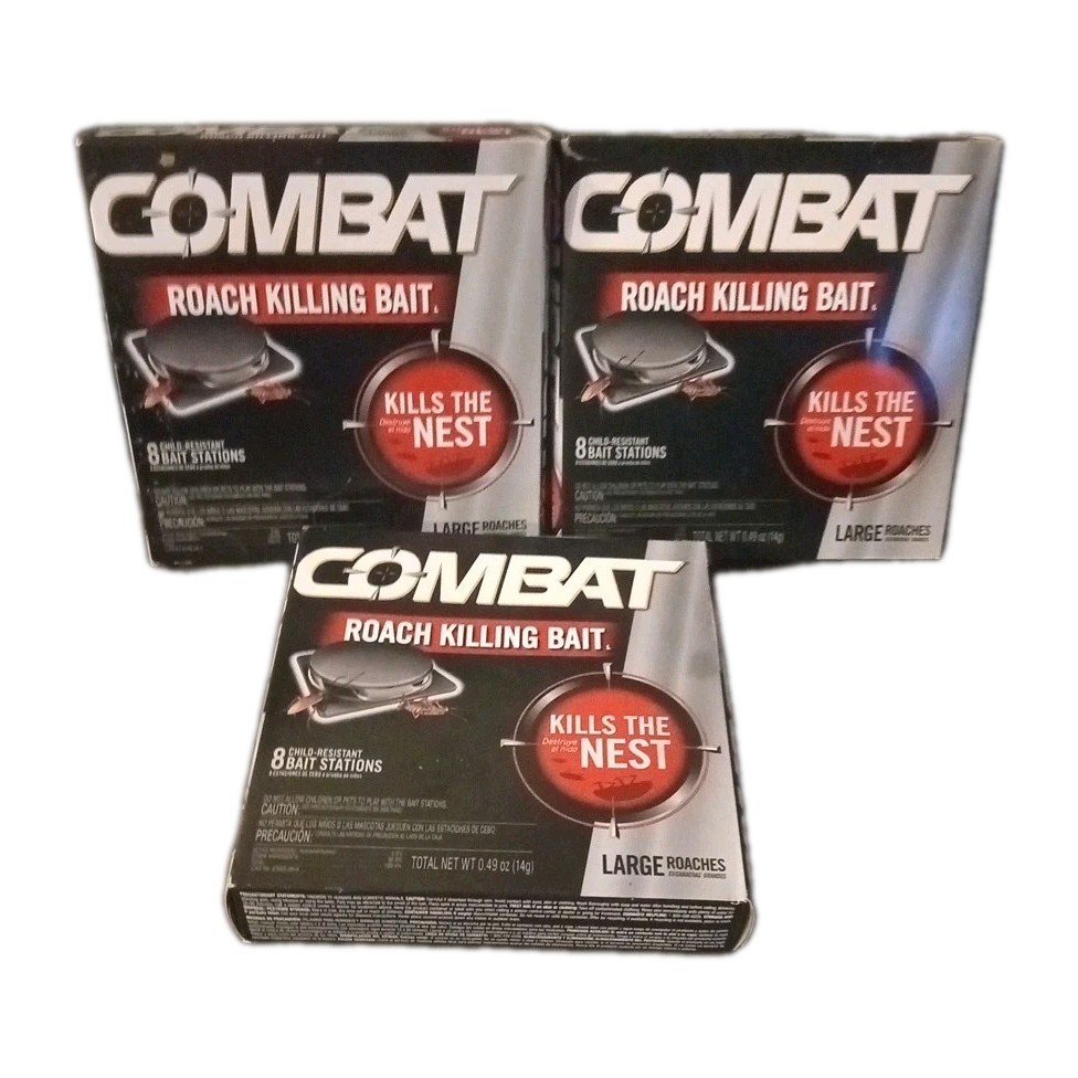 3 Box - COMBAT Roach Killing Bait for Large Roaches - 8 Count.