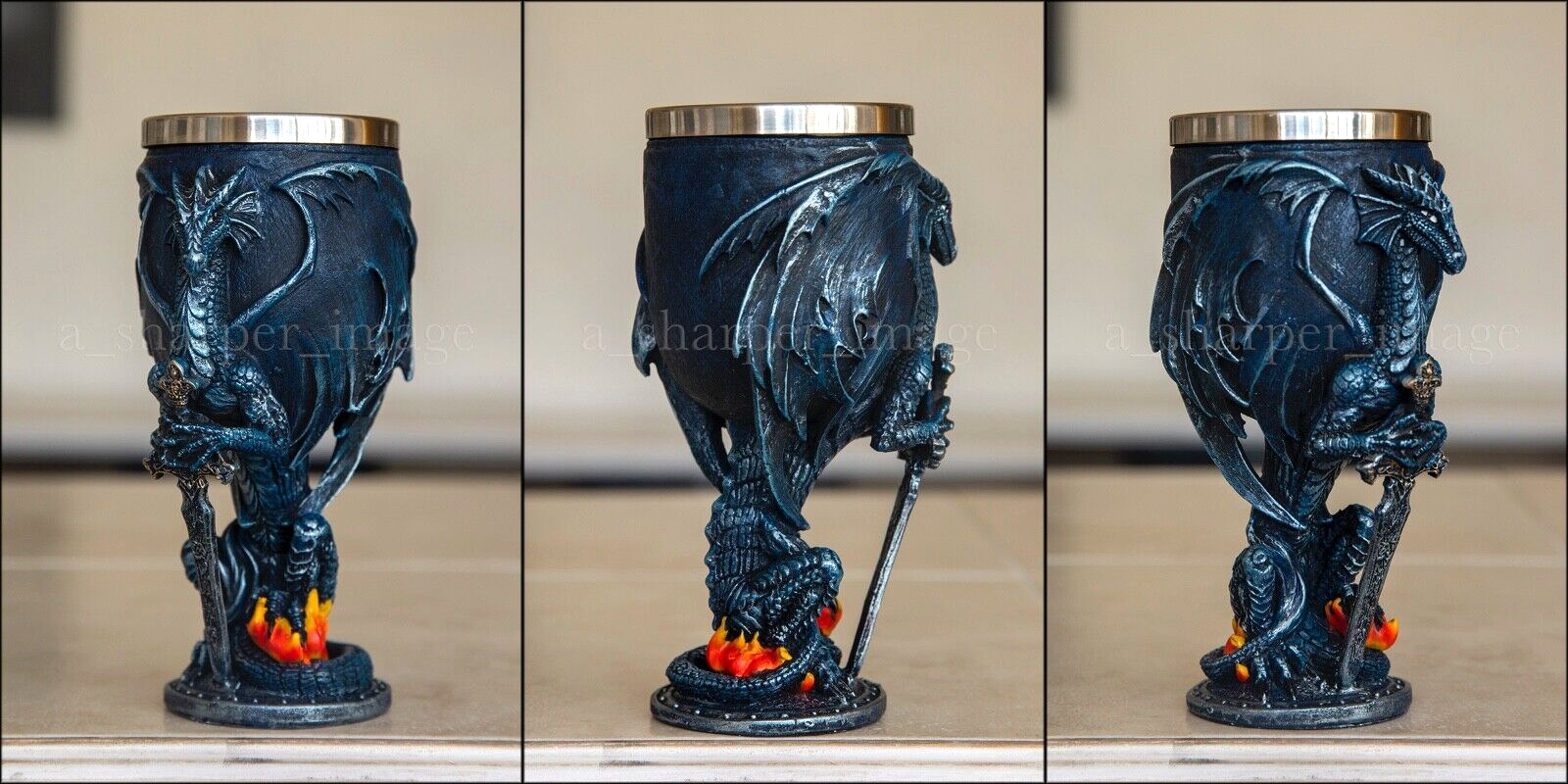 Fierce Guardian Dragon & Sword Wine Goblet 6.5" Tall 8 oz Gothic Fantasy Art!