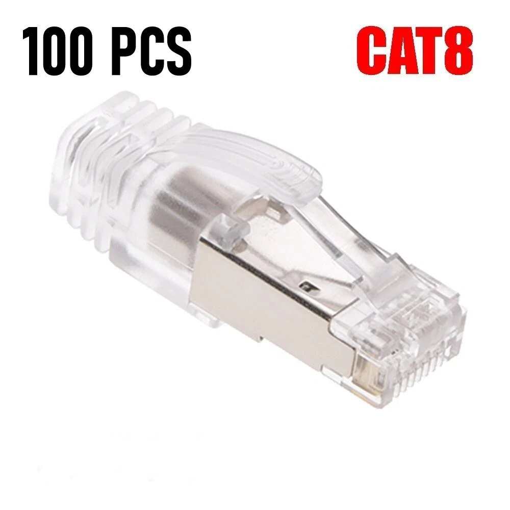 100x CAT8 Shielded RJ45 Plug Network Ethernet Cable Connector End w/Clear Boot