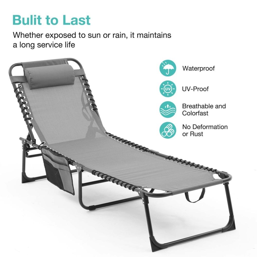 1 Set Folding Chaise Lounge Pool Chair Patio Sun Tanning Chair Outdoor