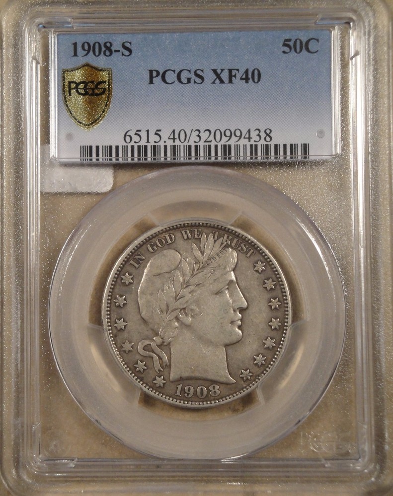 1908-S Barber Half Dollar 50c PCGS Certified XF40