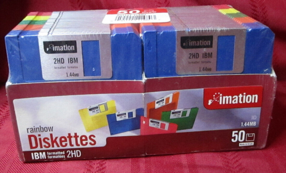 NOS IBM Imation 3.5" Double Sided 2HD High Density 50 Rainbow Diskettes 1.44 MB