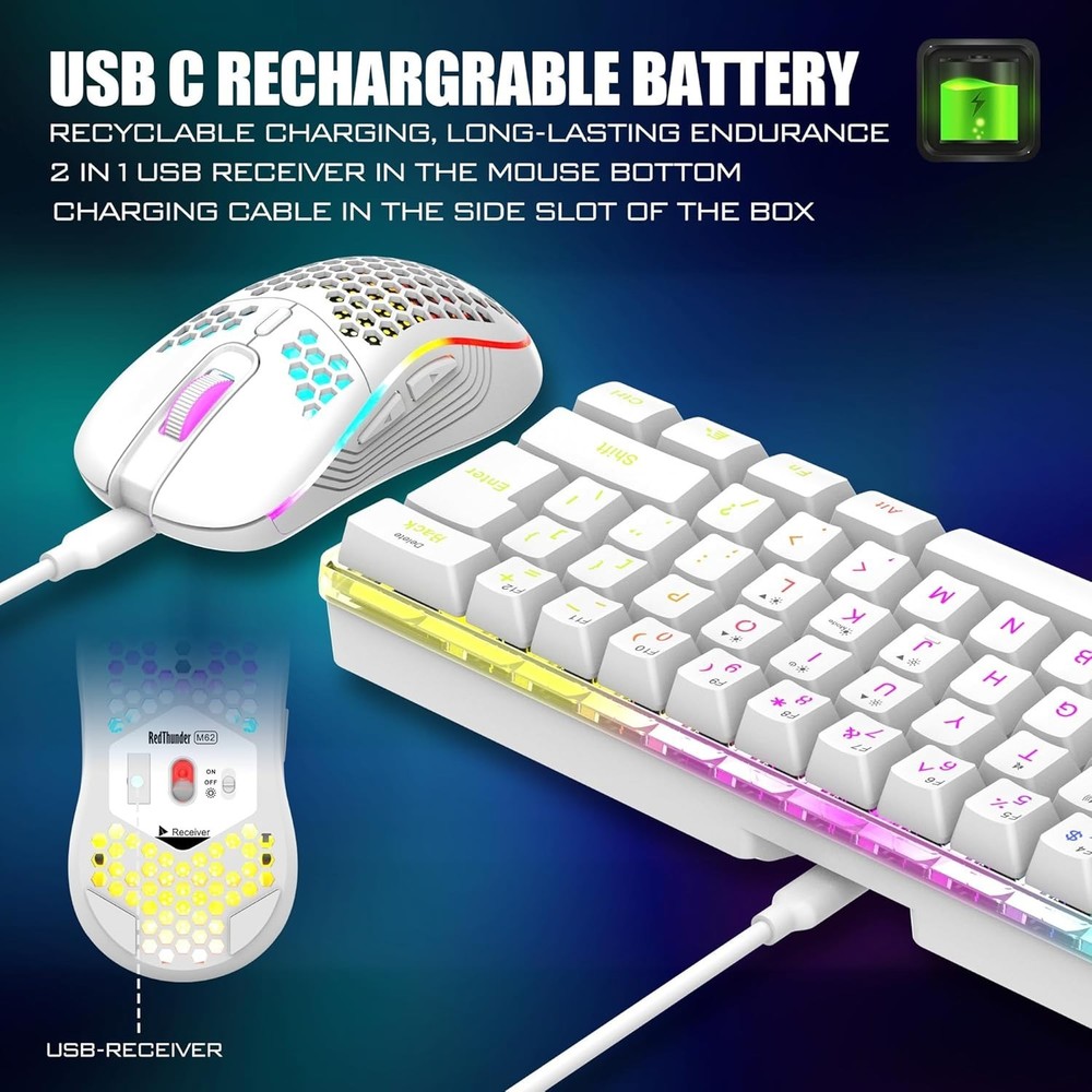 Rechargeable Wireless Keyboard and Mouse with 61 Keys and Backlit Functionality