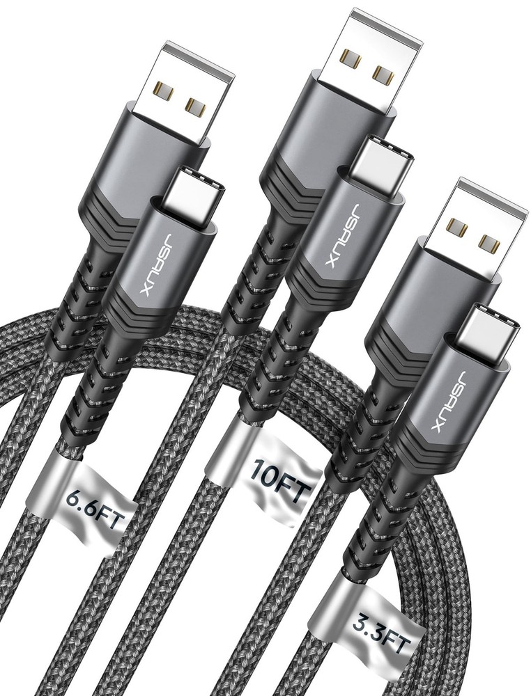 JSAUX USB C Cable 3.1A Fast Charging, 3-Pack 3.3ft+6.6ft+10ft, Grey