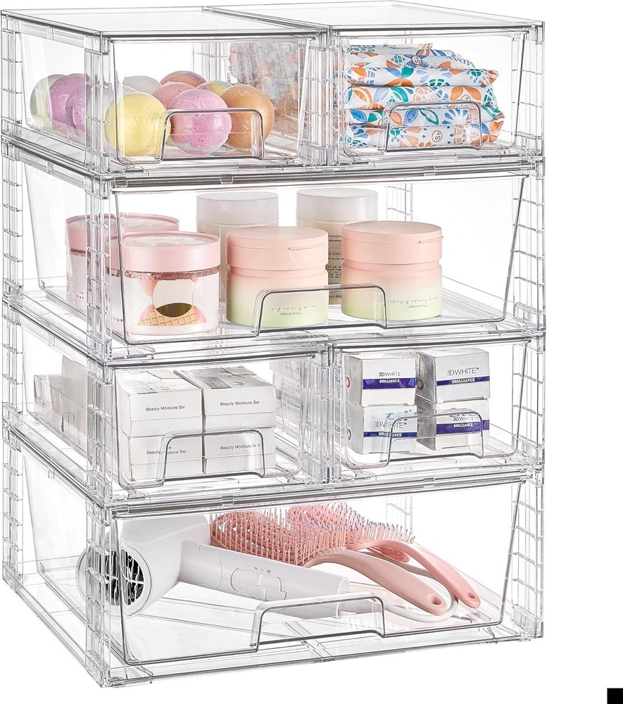 3 Pack Stackable Storage Drawers Easily Assemble Acrylic Bathroom Undersink