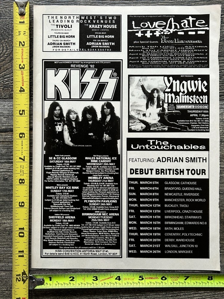 KISS Ad Advert Revenge Concert Tour 1992 UK Dates + Kiss Convention Vintage Kiss