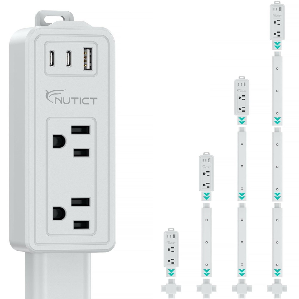 NUTICT Electrical Outlet Extender Stick, 2 AC Outlets & 2 USB-C & large, Grey