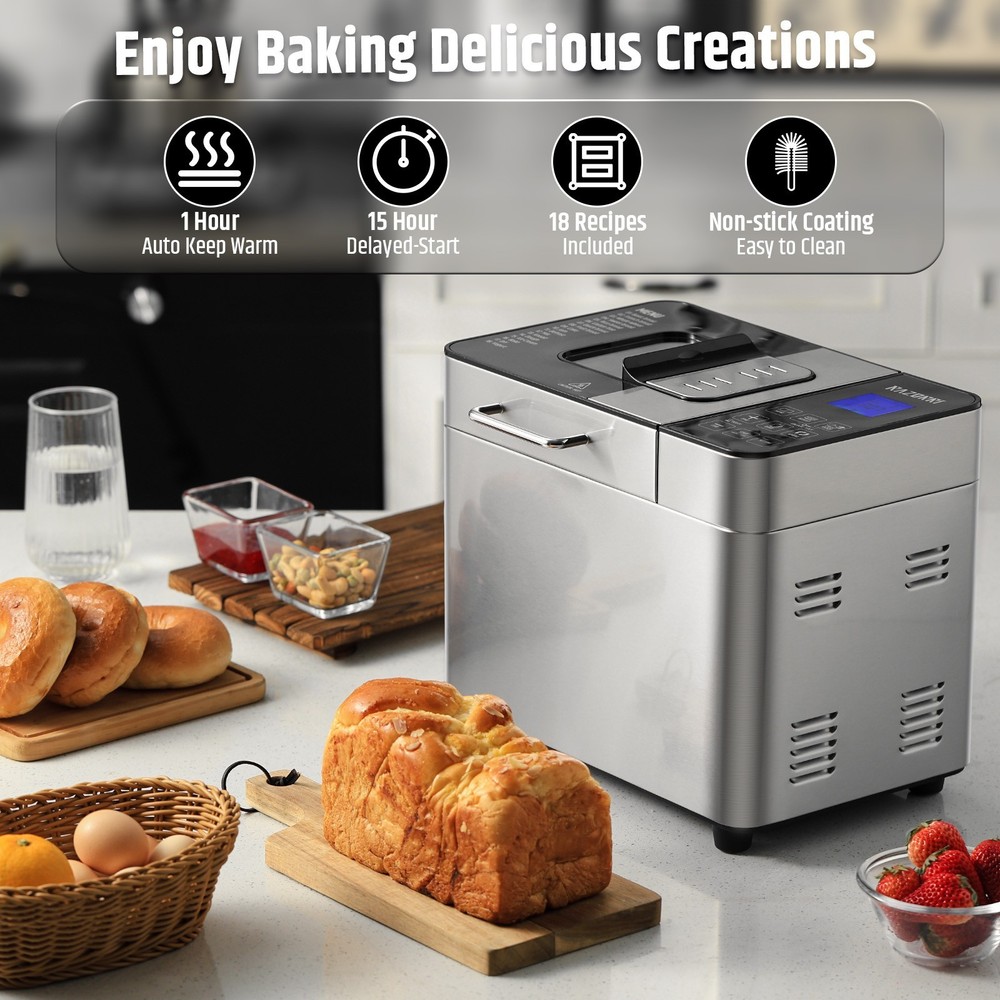 2LB 18-in-1 Bread Maker Automatic Dough Machine Nonstick 3 Crust Colors