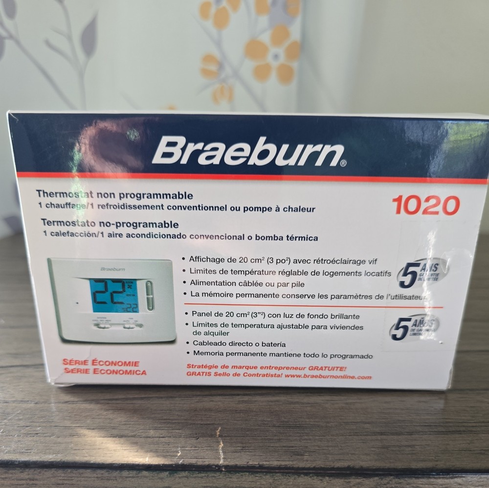 Braeburn 1020 Digital Single Stage Non-Programmable Thermostat New / Open Box