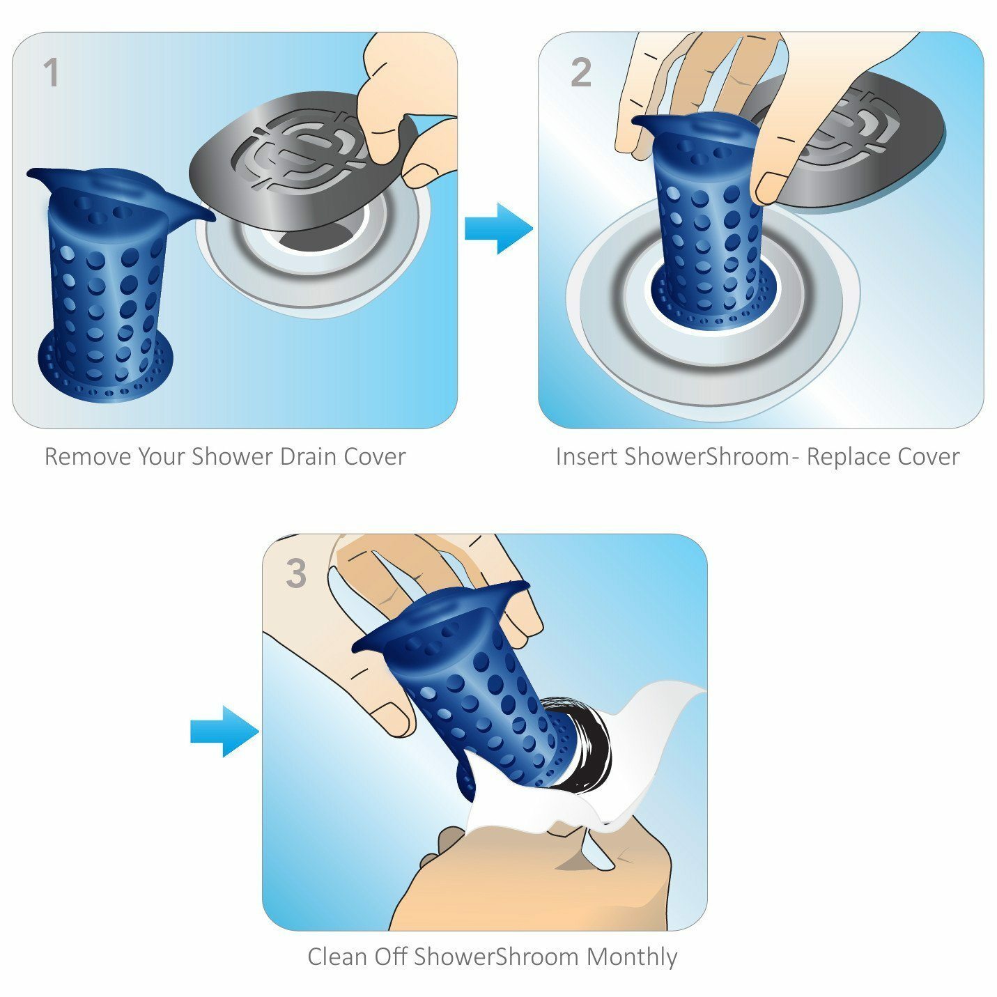 ShowerShroom® (Blue) 2" Revolutionary Hair Catcher for Shower Drain by TubShroom