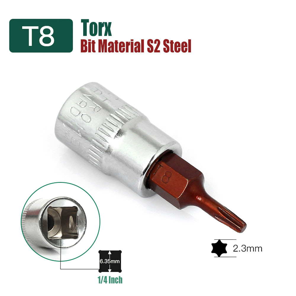 Torx/Hex/Slotted/Phillips/Pozi Bit Socket 1/4" Square Drive Socket S2 Steel