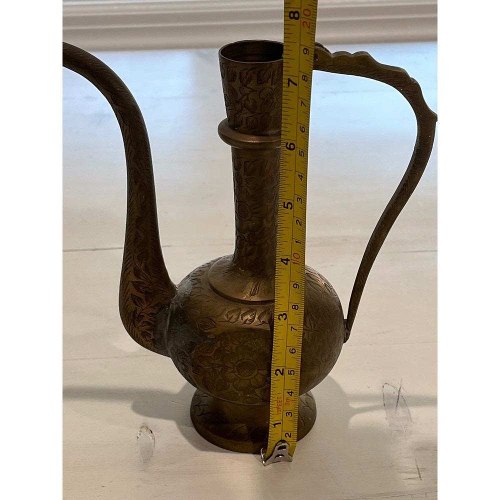 Vintage Etched Brass Pitcher Decorative Art Deco Style