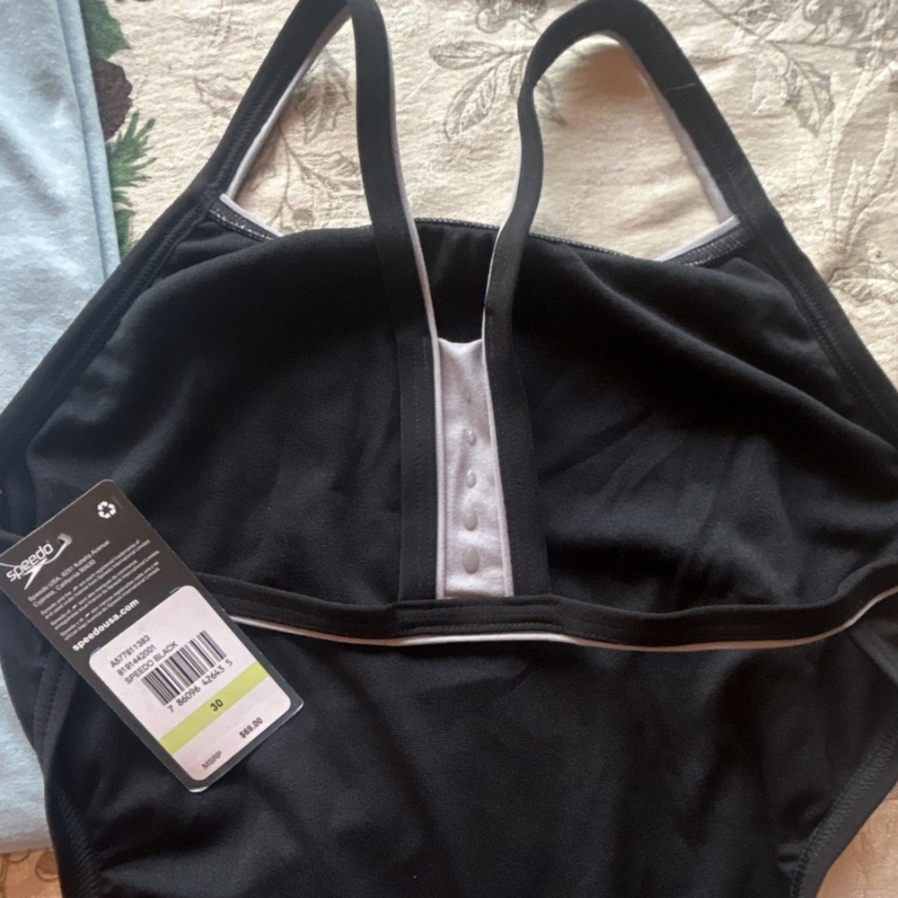Speedo Competitive One Piece Skimpy Thin Strap Swimsuit Black 30