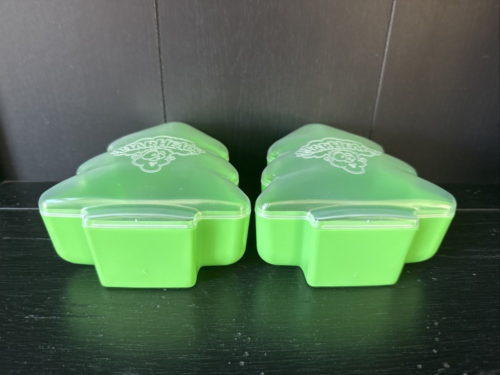 2 Warheads Candy Plastic Christmas Tree Containers Empty