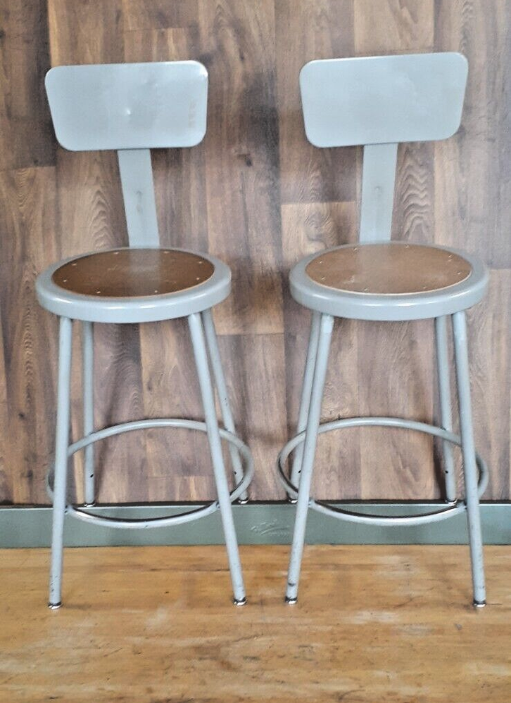 TWO(2) Vintage Industrial Factory Stools adjustable / Removable Backs