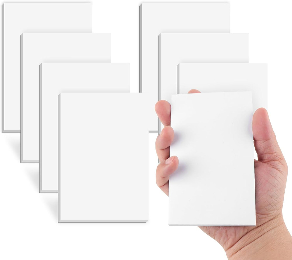 Note Pads 3x5 In, 8 Pack Blank Notepad, White Scratch Pads for Writing, 50 Sh...