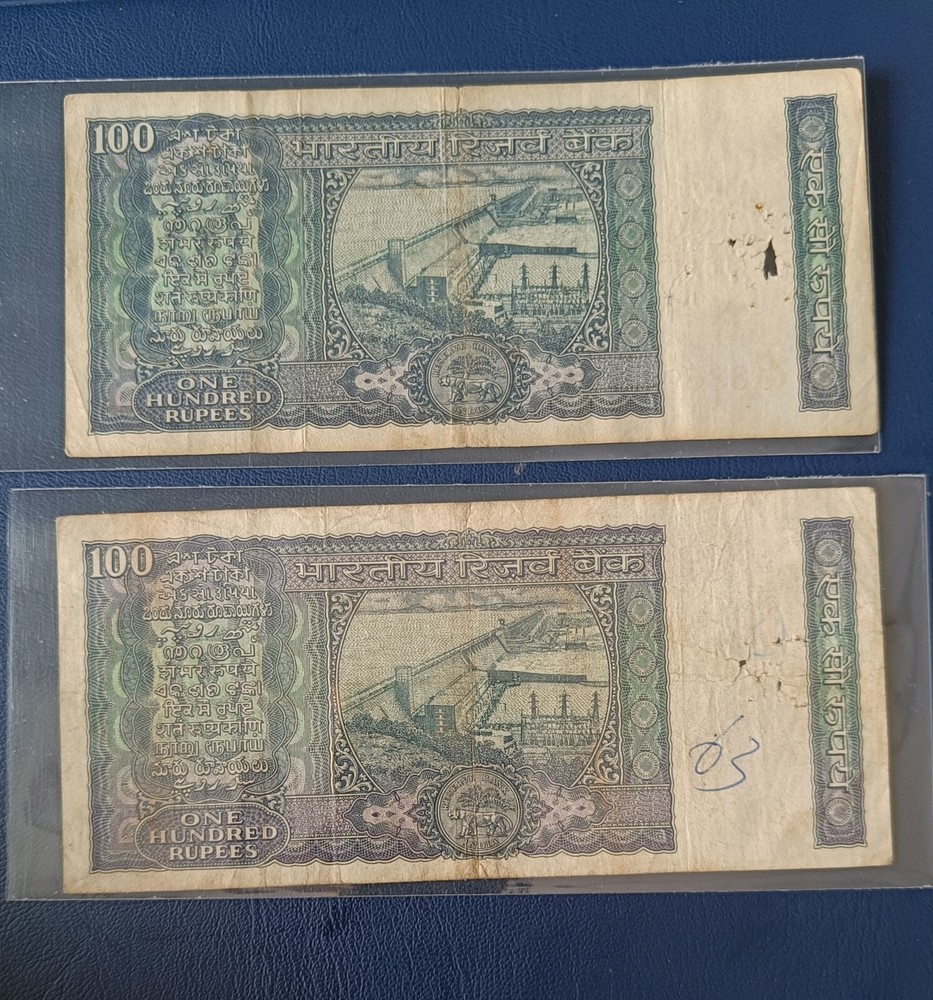 OLD 🇮🇳 Indian🇮🇳 100 Rupees 2 Notes-DAM ISSUE used note