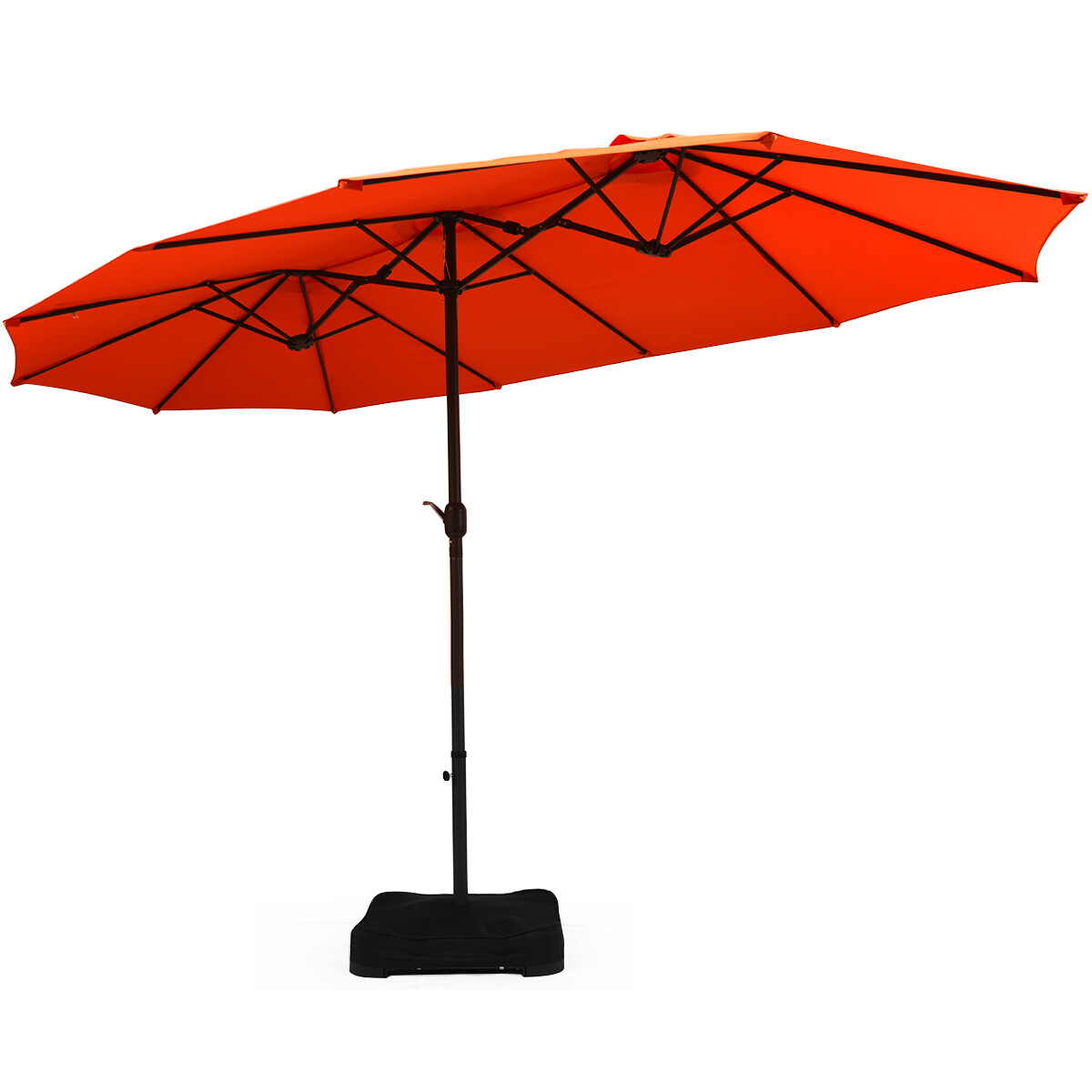 15Ft Double Side Market Umbrella Outdoor Patio Garden w/ Crank Stand Sand Bag