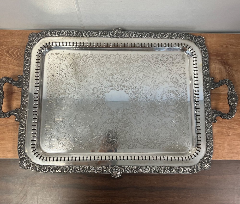 Silver on Copper Large Serving Tray GCP .925 Plating 19.5”x30.75” Vintage