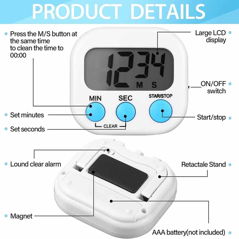 2x small digital kitchen timer magnetic back countdown Countdown boiling soup