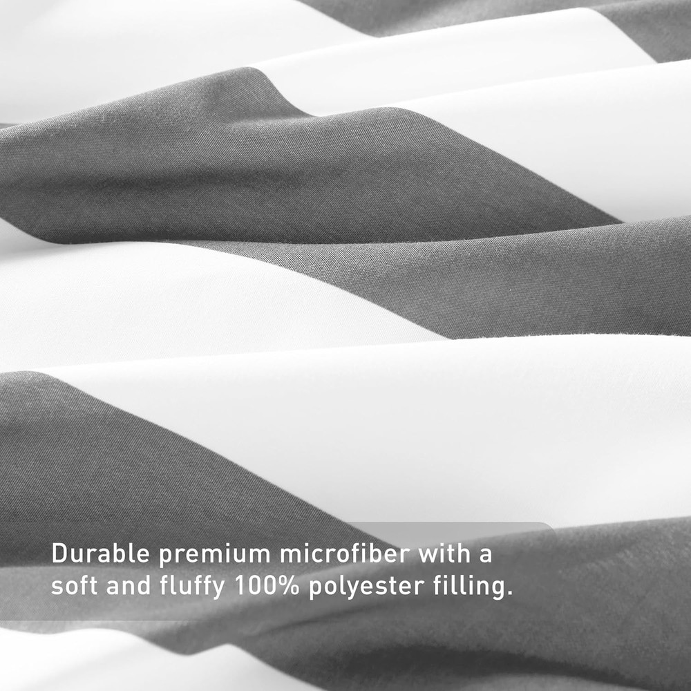 Reversible Striped Queen Comforter Set, Soft Microfiber Bedding Set with Double-