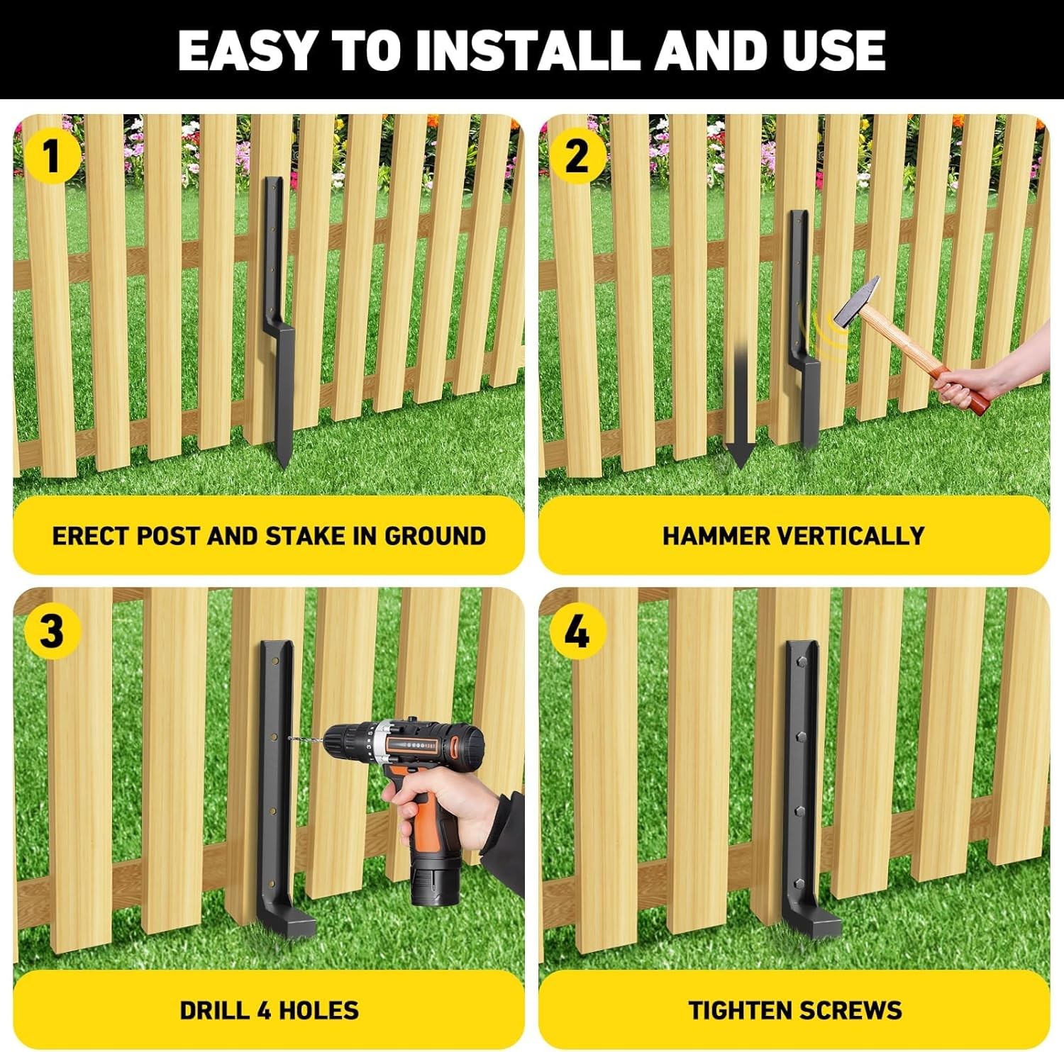 2/4/6/8PCS Thickened Fence Post Repair Kit Stakes Heavy Duty Fence Post Anchor