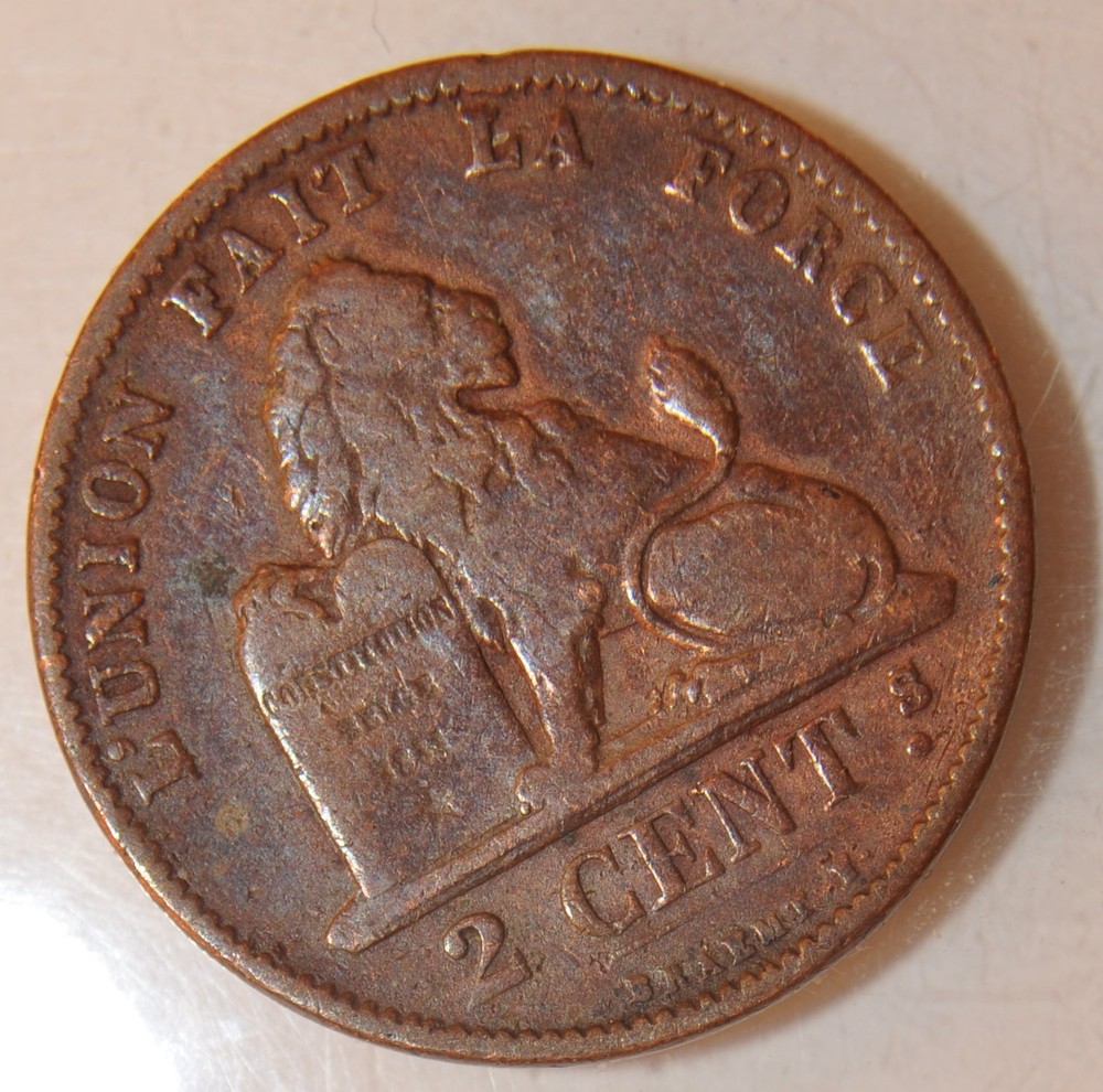 1876 Belgium 2 cents