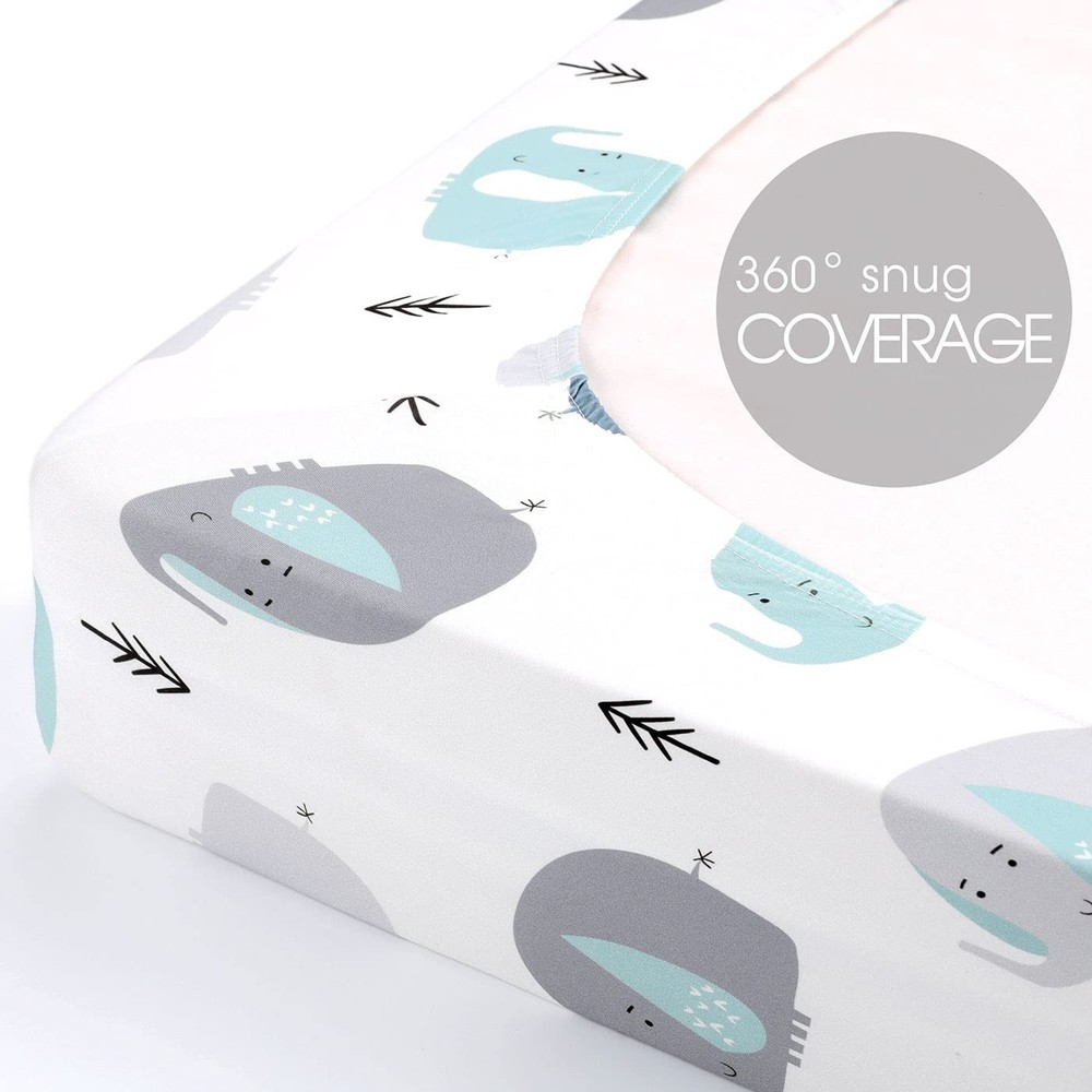 2 Pack Jersey Knit Fitted Crib Sheets, Ultra Soft, Cute Eelephant Pattern