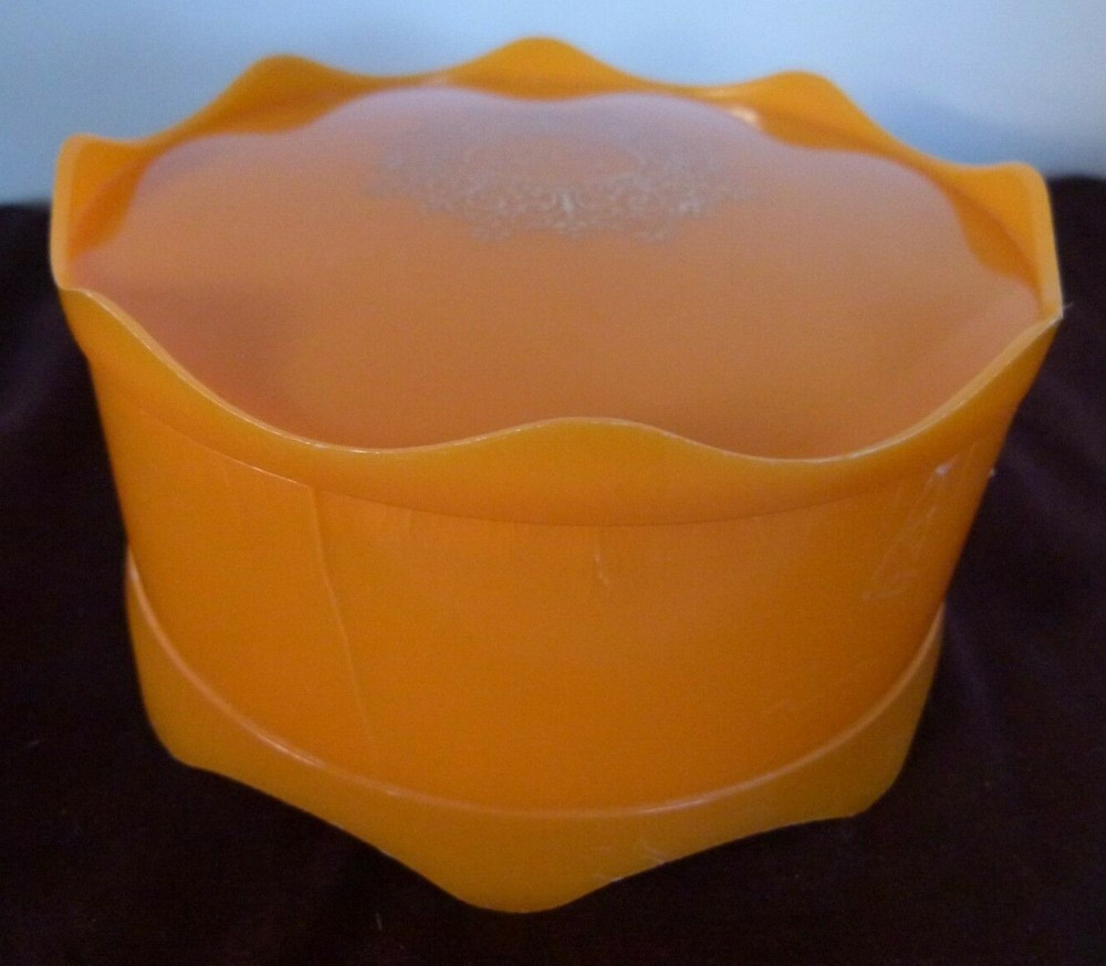 Vintage Borjois ON THE WIND Orange Plastic Powder Box Empty