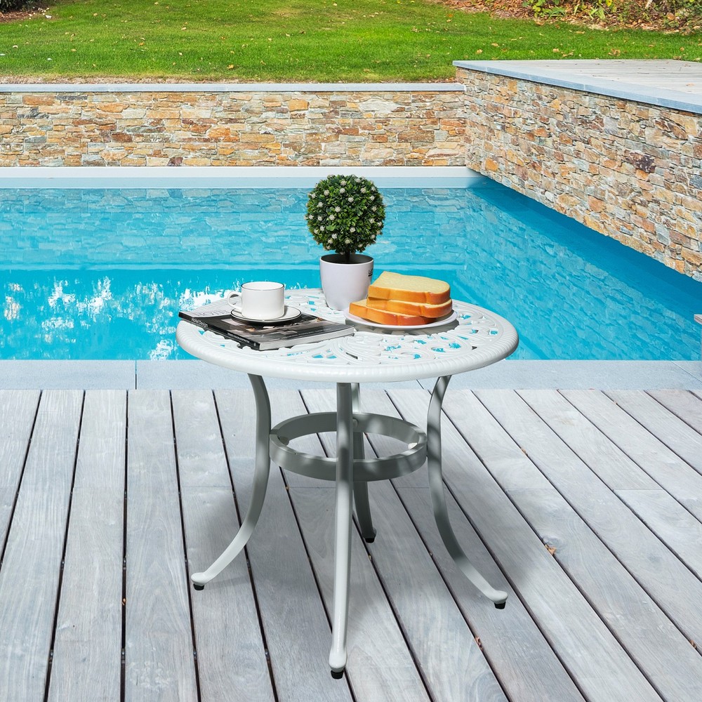 Phoenix Cast Aluminum Round Table, Patio End Table, Side Table