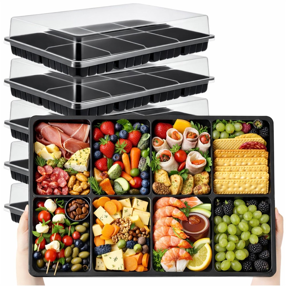 Shellwei 5 Pack 8 Compartments Divided Charcuterie Board with Lid Large 15 x ...