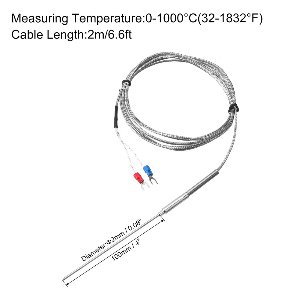 K Type Thermocouple Temperature Sensor Probe 2x100mm 6.6ft Wire