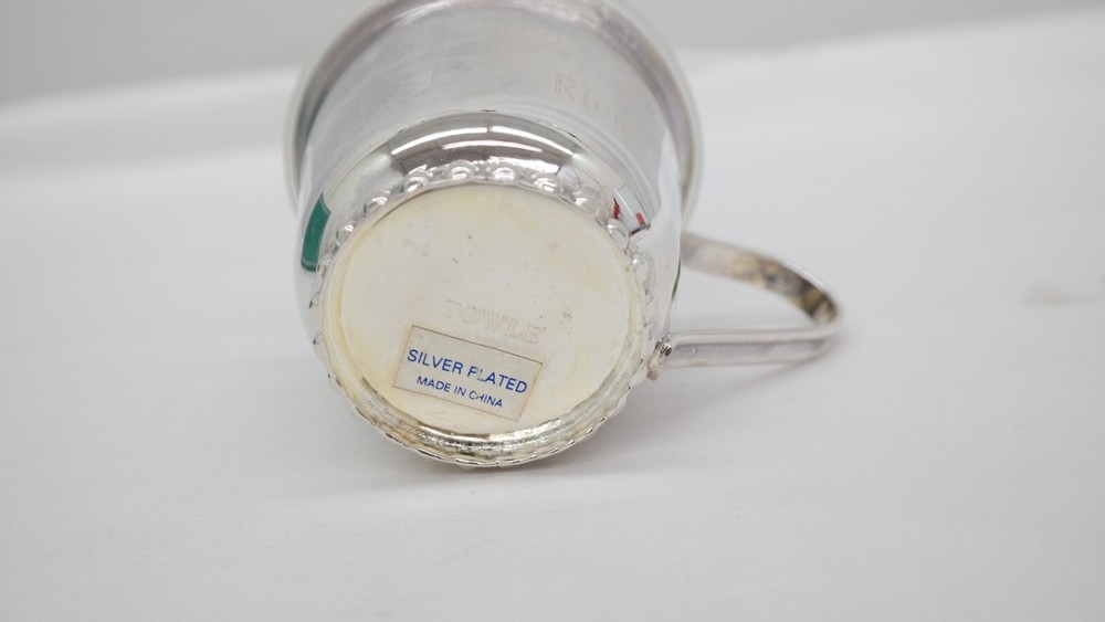 Vintage Towle Silverplate Etched Birth Record Baby Sippy Cup With Plastic Lid