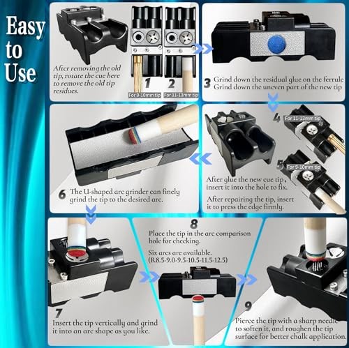 9-in-1 Pool Cue Tip Shaper & Scuffer, Professional Pool Cue Tip Tool for Tip