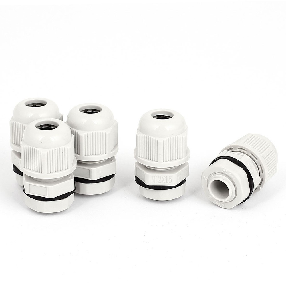 M12 x 1.5 3 - 6.5mm Cable, Locknut Connector Fixing Cable 5pcs White