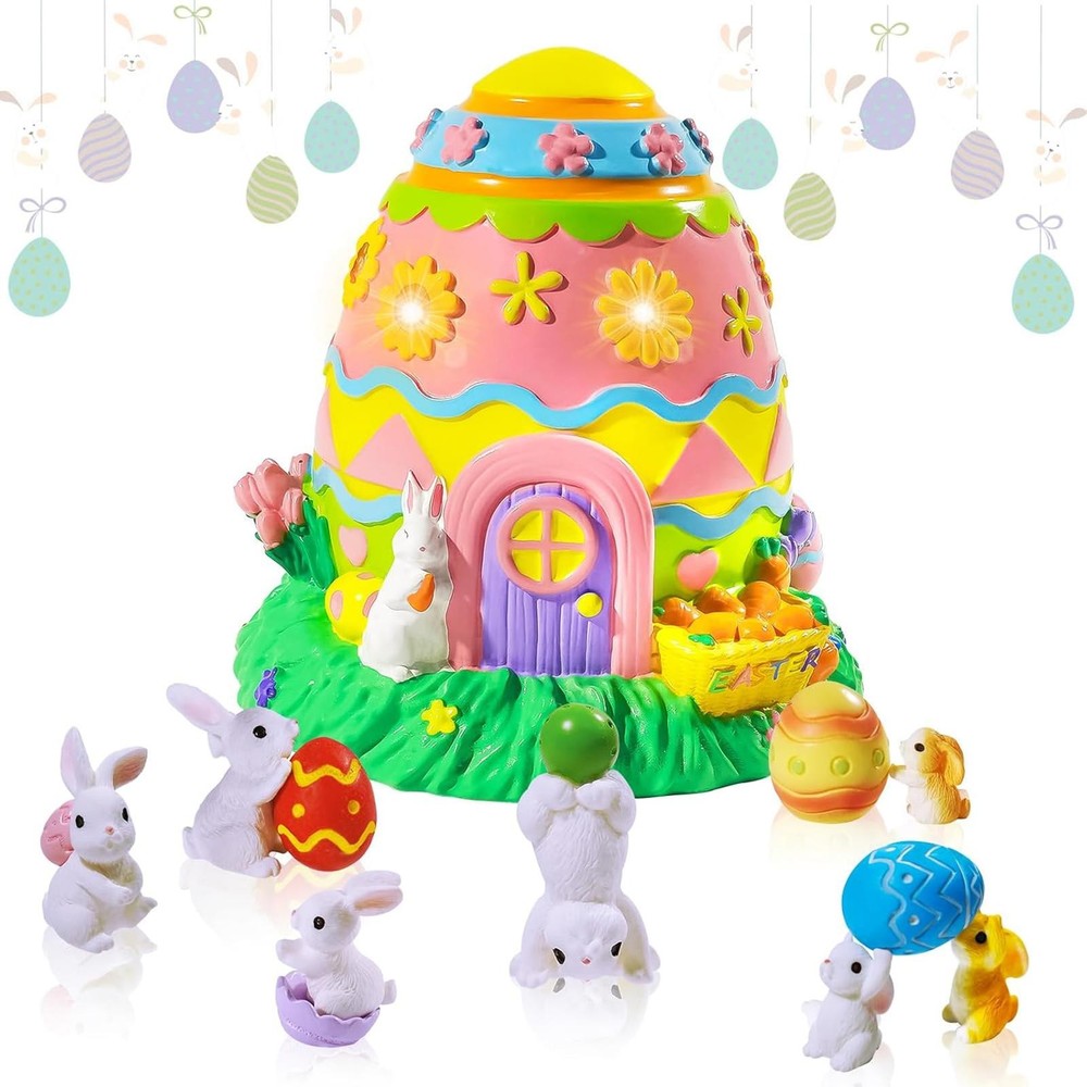 12 Pcs Easter Egg Fairy Garden House Kit Easter Rabbit Figurines Miniature