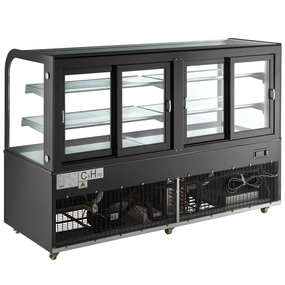 72" Curved Glass Black Refrigerated Bakery Display Case