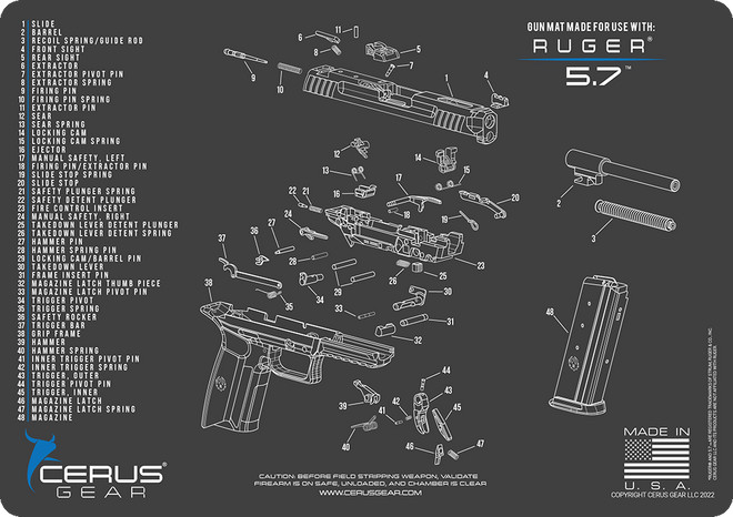 RUGER 5.7 HANDGUN SCHEMATIC GUN MAT