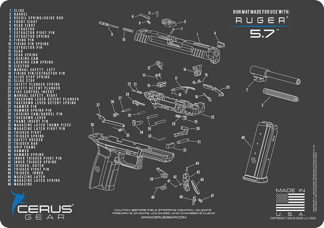 RUGER 5.7 HANDGUN SCHEMATIC GUN MAT
