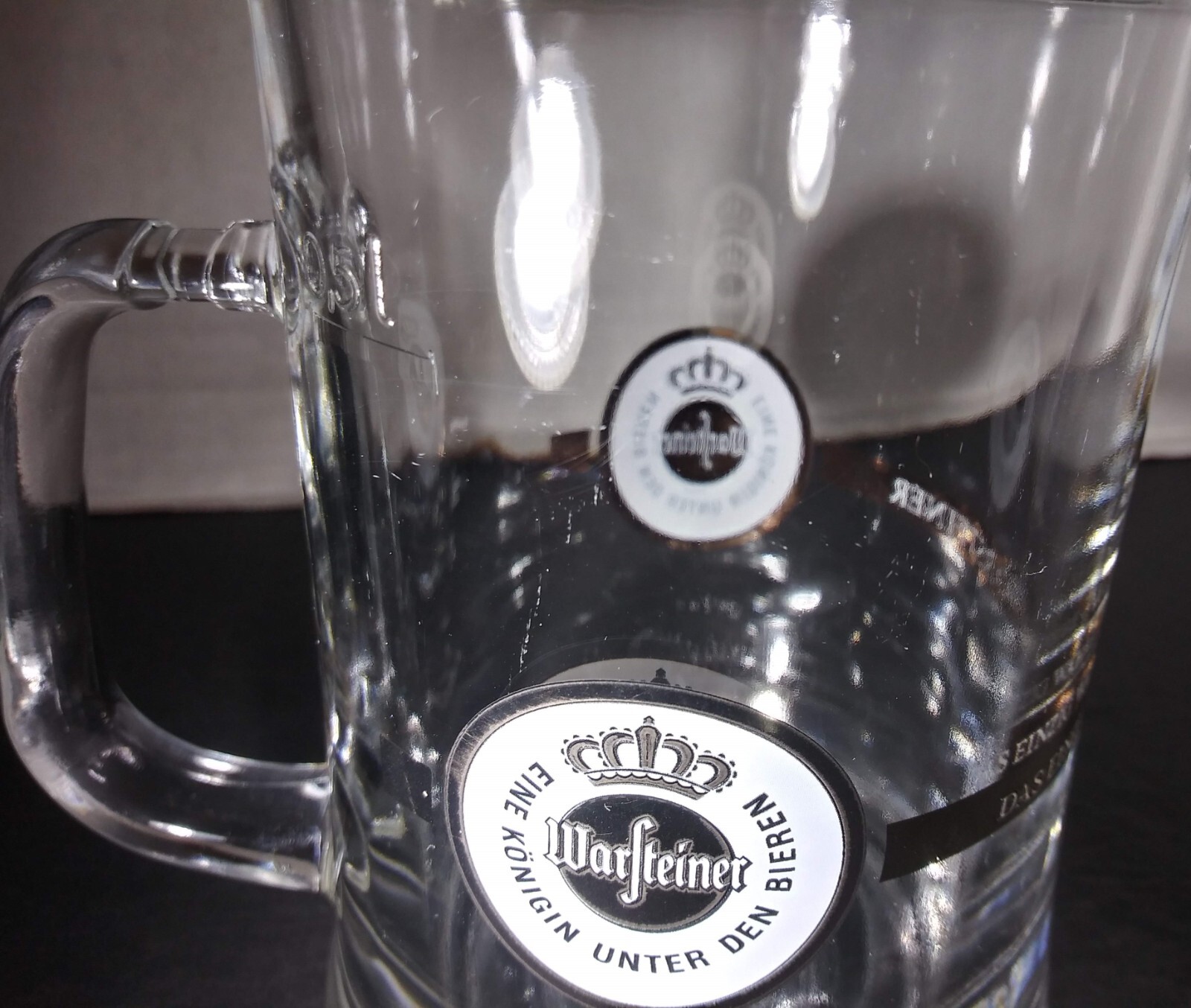 Warfteiner Beer Mug Stein Eine Konigin Unter Den Bieren .5L Glass German Beer