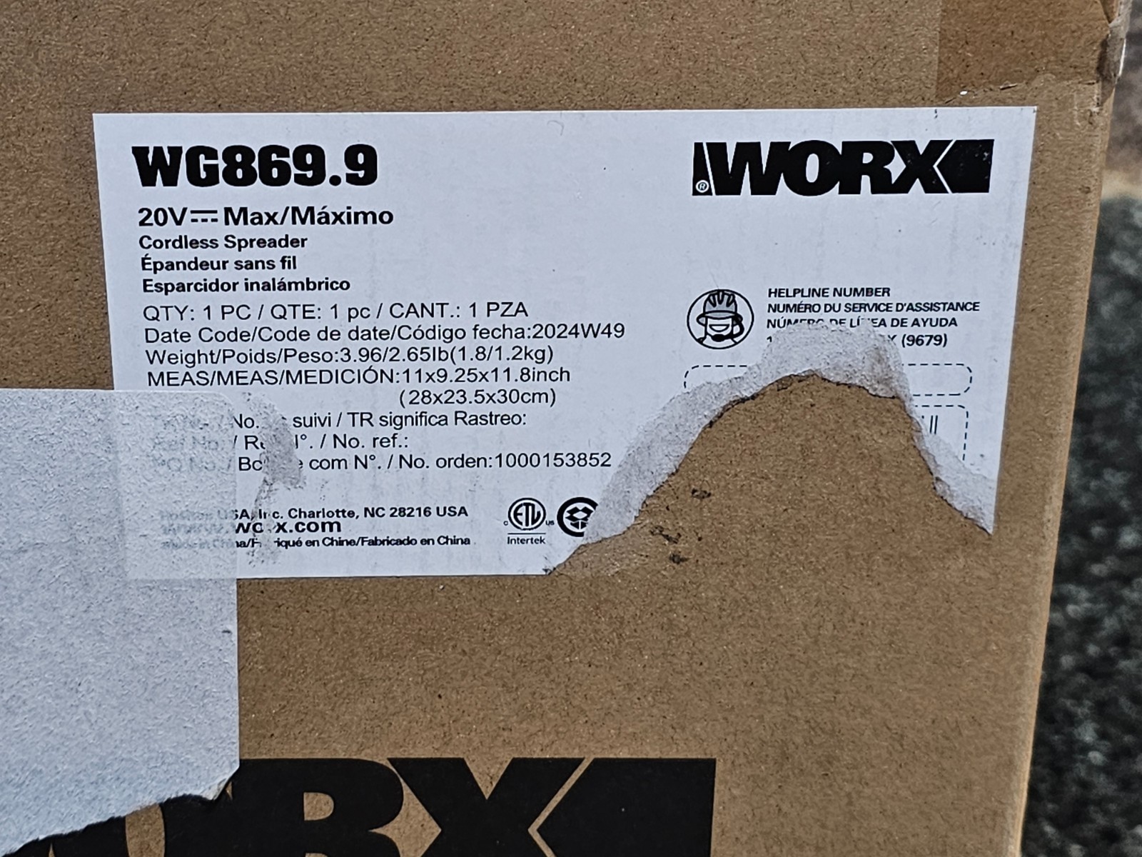 Worx WG869 20V Cordless Handheld Broadcast Spreader *PICTURED ITEM ONLY*