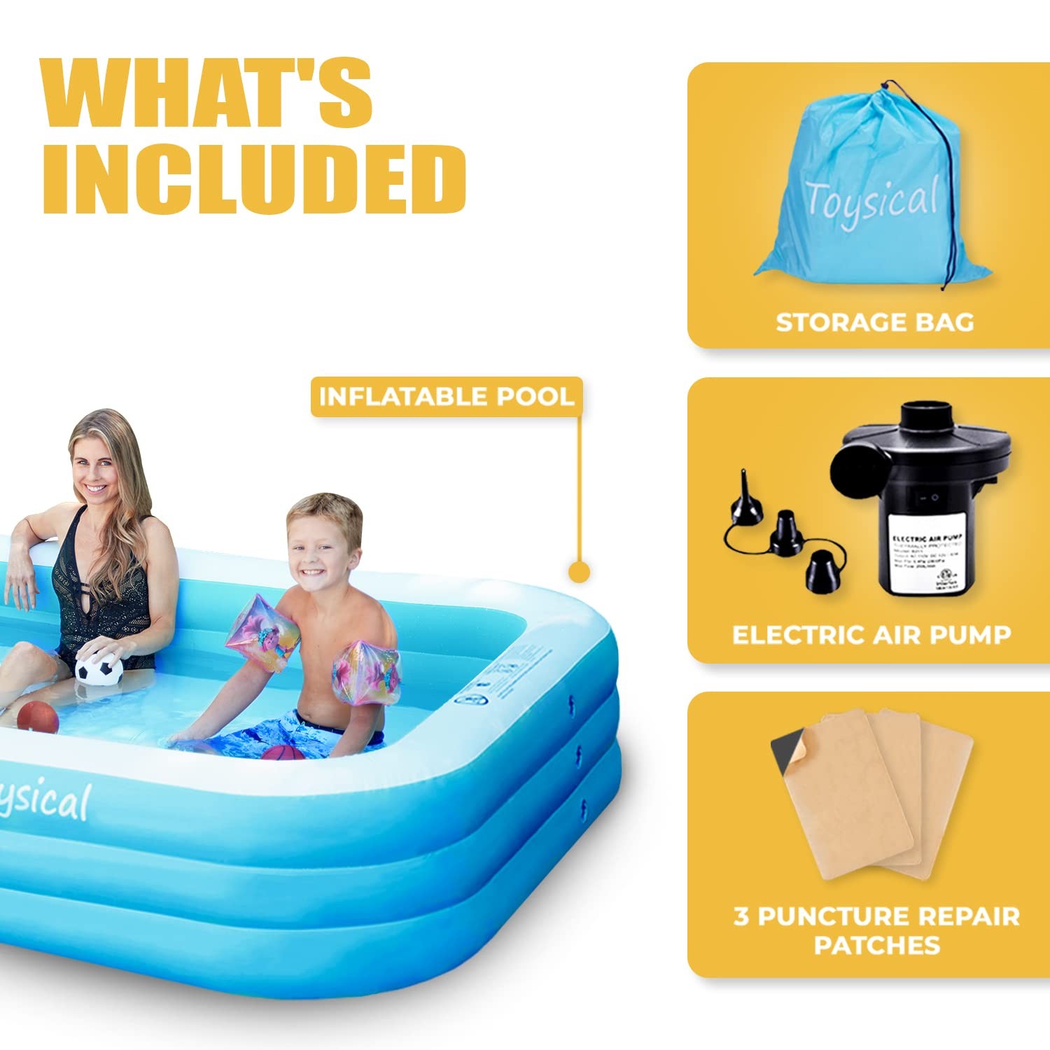 Inflatable Pool for Kids and Adults with Pump - 118 x 72 x 22 - More Durable ...