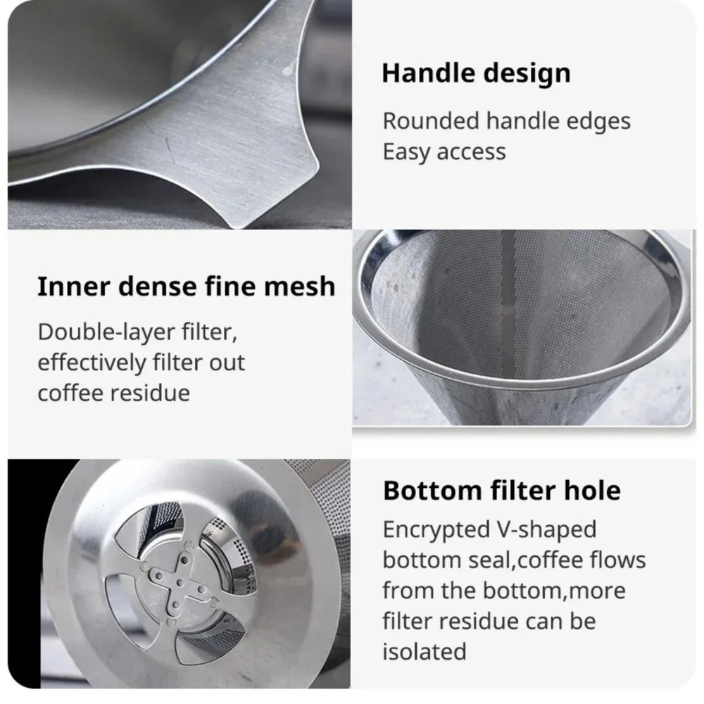 Pour Over Coffee Dripper Slow Drip Paperless Coffee Filter Double Mesh Stainless