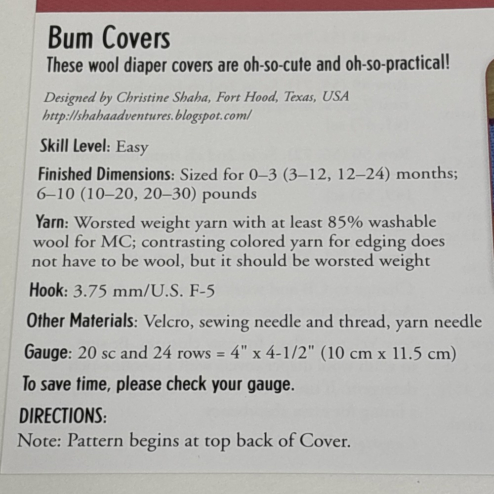 Bum Covers Diaper Cover Crochet Pattern Cards Pages