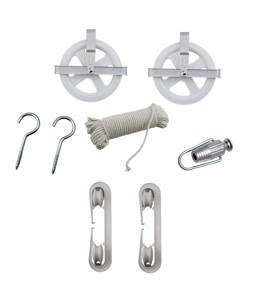 Complete Laundry Clothesline Kit - 100ft Cotton Rope Rustproof Pulleys Line T.