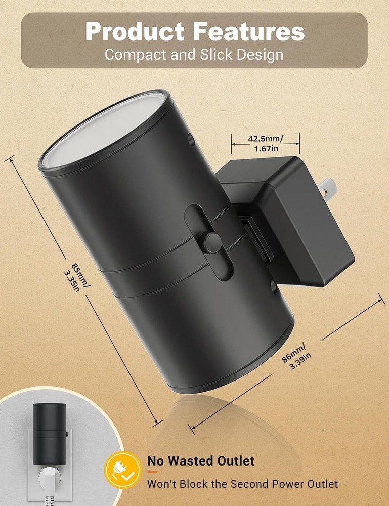 Night Lights Plug into Wall, Dimmable Light 2 Pack, Warm - Black Shade